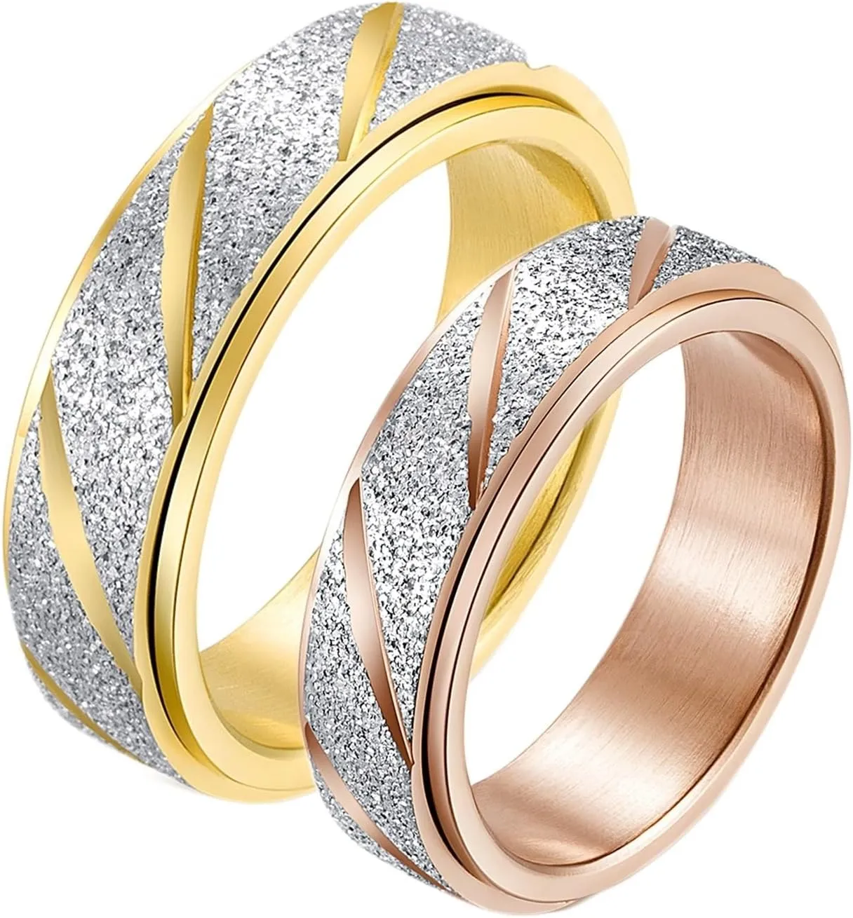 Womens Promise Rings, Men Rings Stainless Steel Wedding Band Couple Rings Gold Rainbow Rotating Ring Matte 6mm Rings for Men and Women