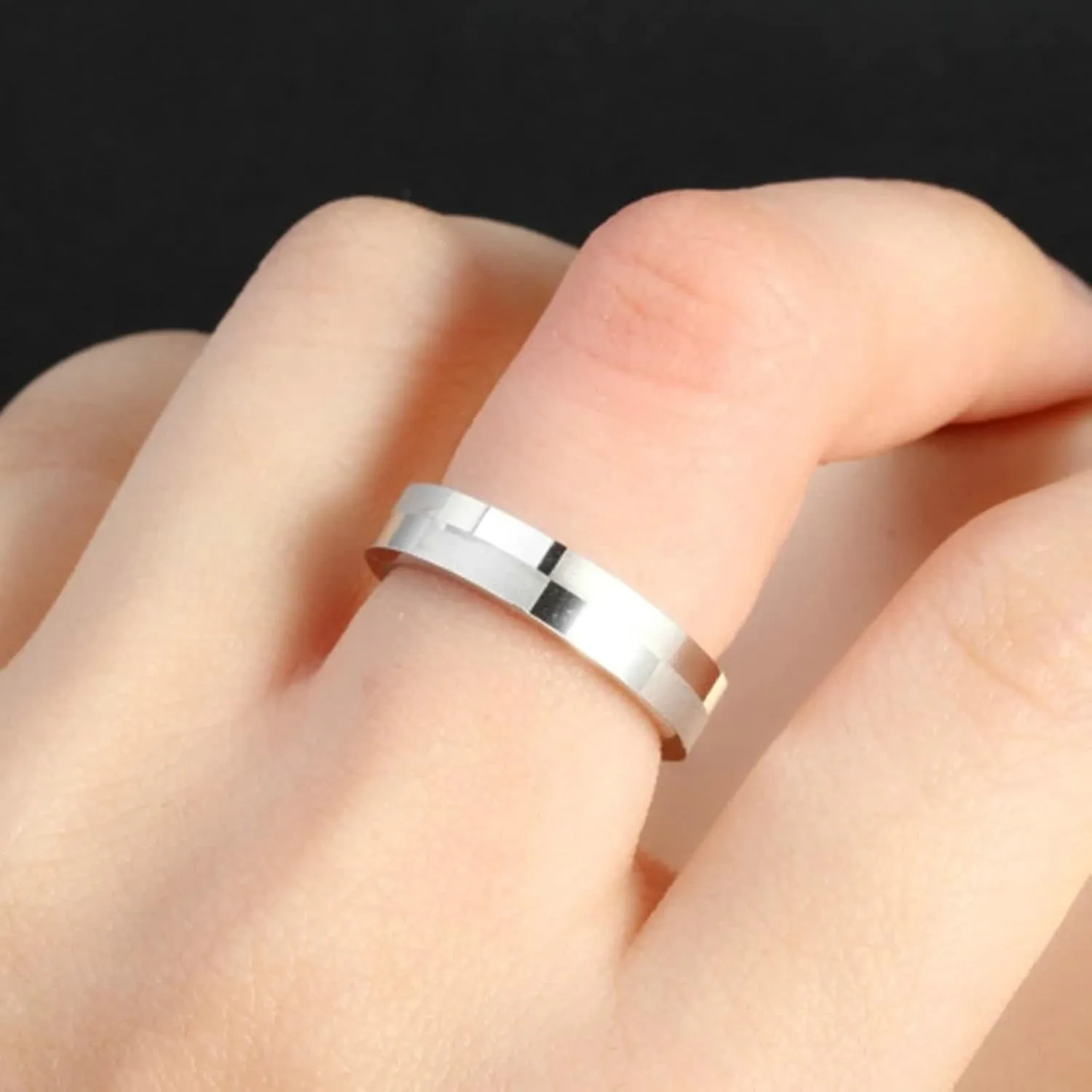 Womens Silver Rings, Stainless Steel Rings for Women Matte and Polished Ring Silver Engagement Couple Rings
