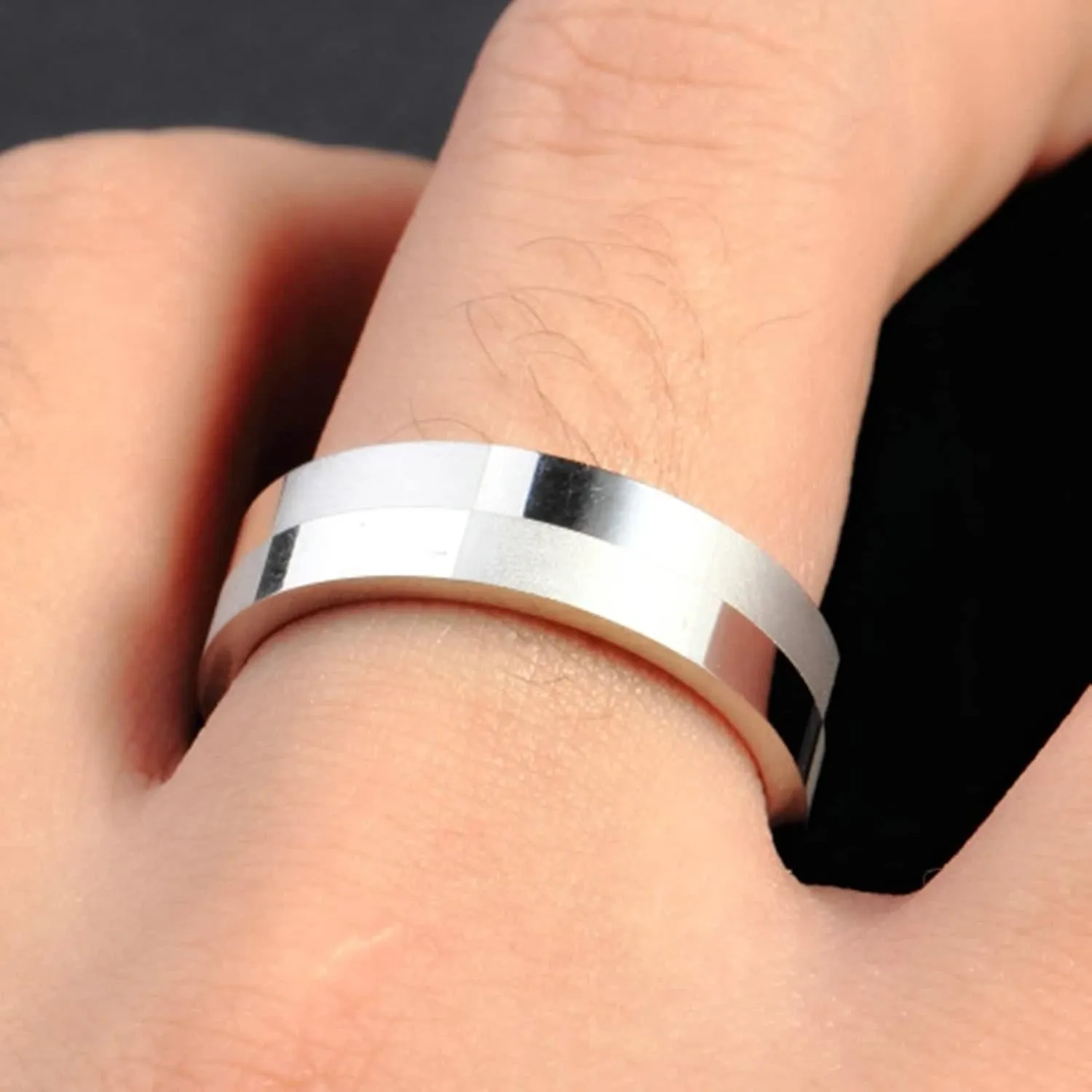 Womens Silver Rings, Stainless Steel Rings for Women Matte and Polished Ring Silver Engagement Couple Rings
