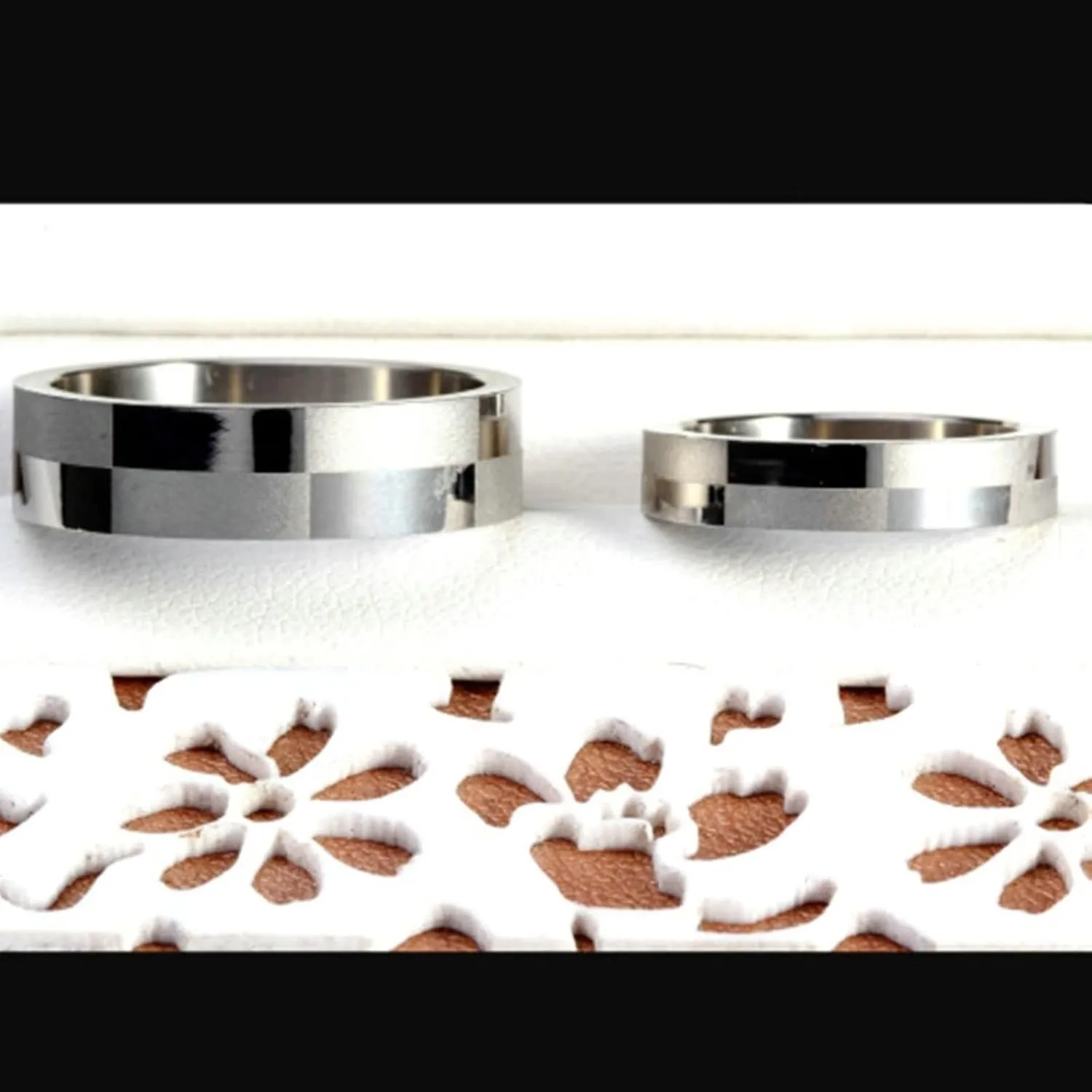 Womens Silver Rings, Stainless Steel Rings for Women Matte and Polished Ring Silver Engagement Couple Rings