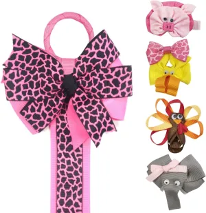 Wrapables Ribbon Sculpture Hair Clips with Leopard Hair Clip Holder, Hot Pink