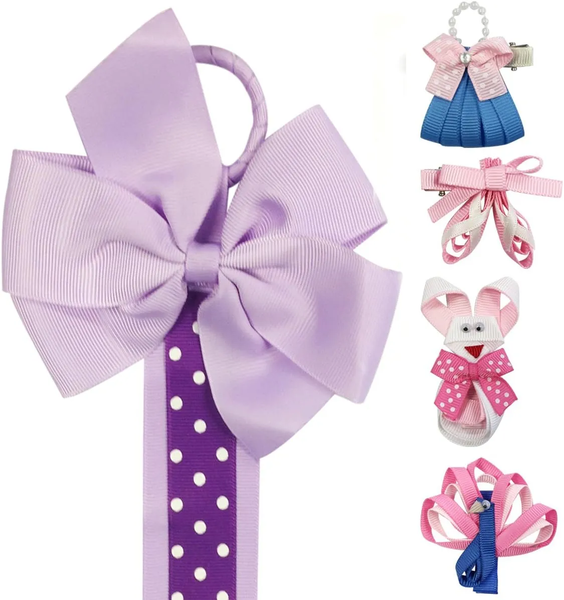 Wrapables Ribbon Sculpture Hair Clips with Polka Dots Hair Clip Holder, Purple