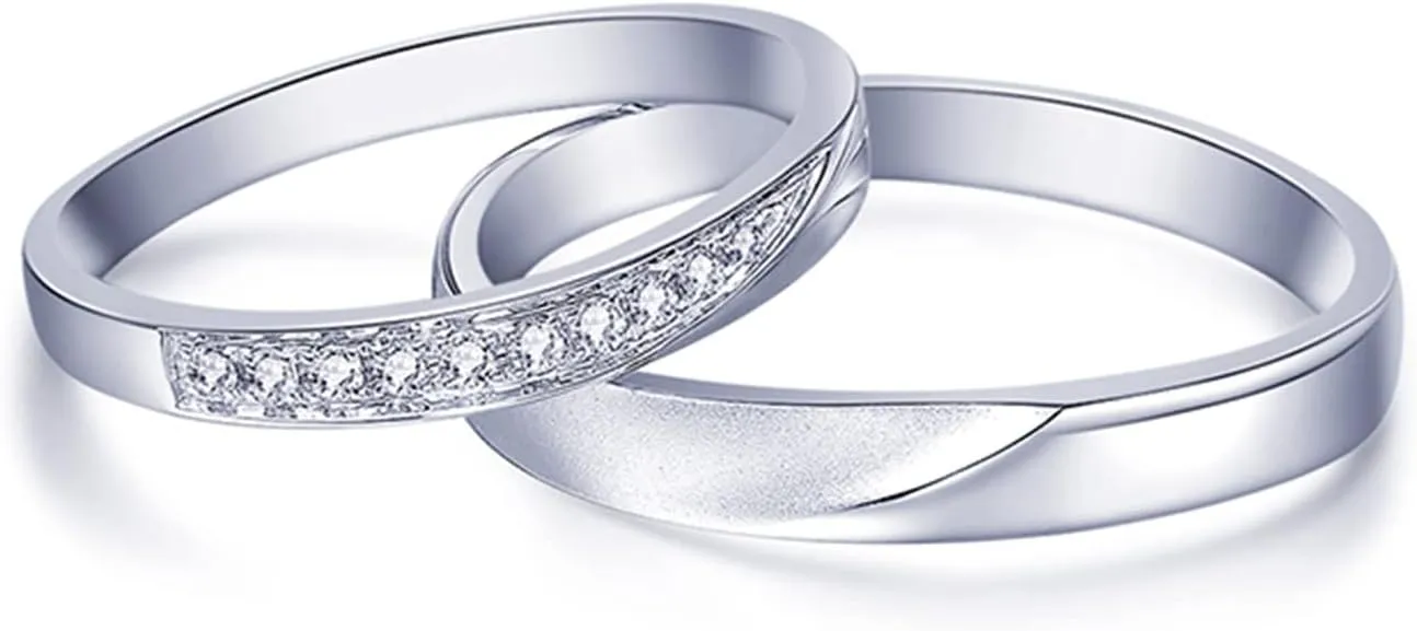 WSX Diamond Matching Couples Rings for for Him and Her Sterling Silver/10K/14K/18K Wedding Promise Rings, Free Engrave