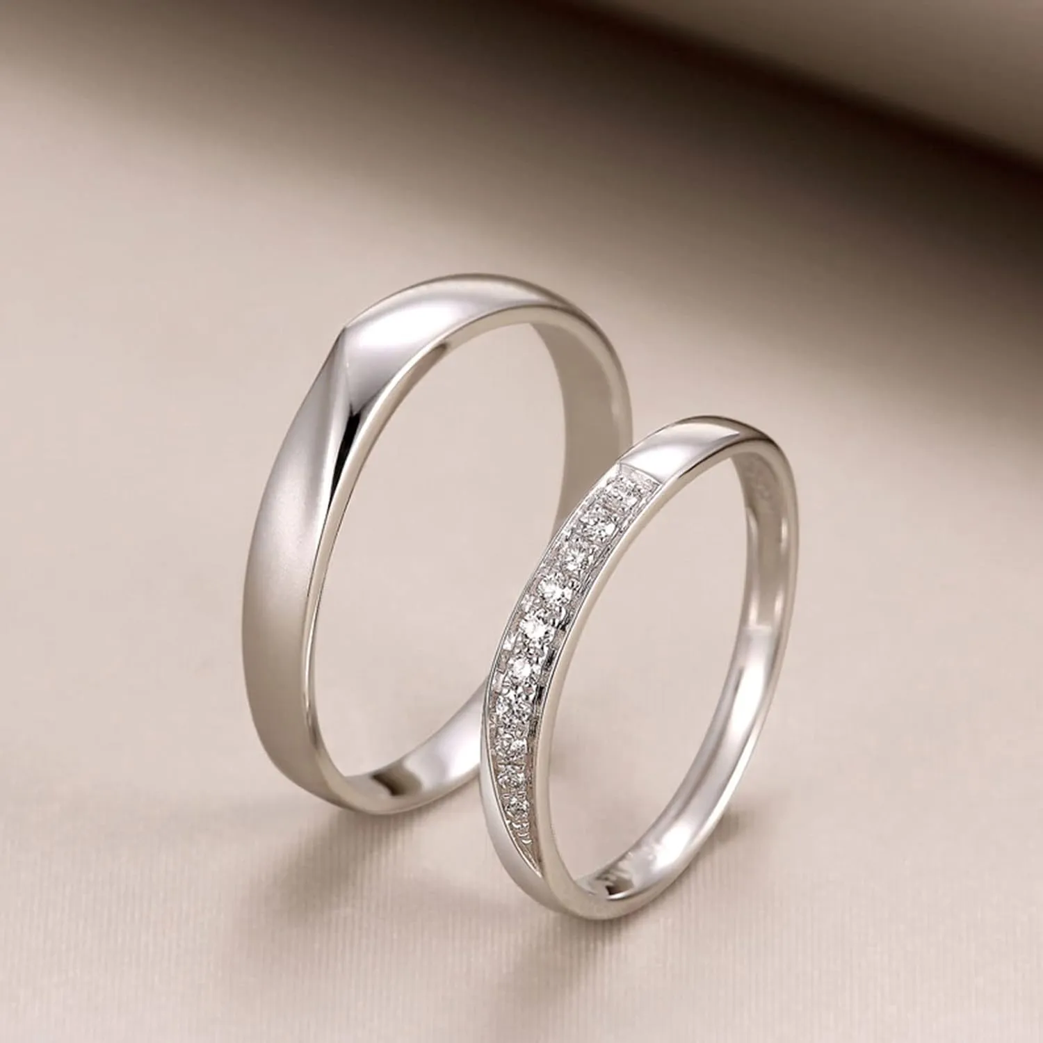 WSX Diamond Matching Couples Rings for for Him and Her Sterling Silver/10K/14K/18K Wedding Promise Rings, Free Engrave