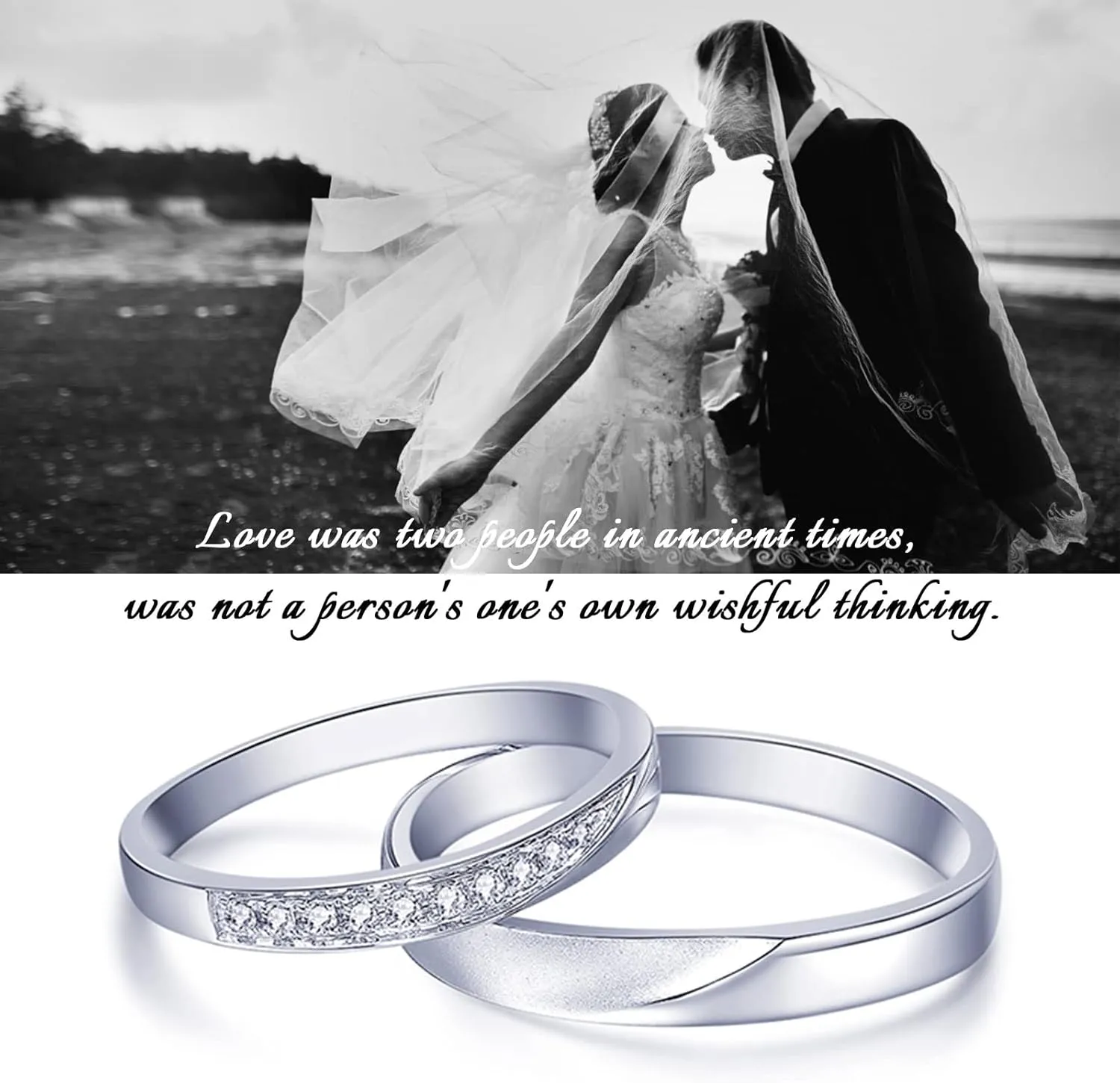 WSX Diamond Matching Couples Rings for for Him and Her Sterling Silver/10K/14K/18K Wedding Promise Rings, Free Engrave