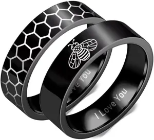 XAHH His Hers Bee and Honeycomb Couples Rings I Love You Romantic Anniversary Promise Wedding Band 6mm Stainless Steel Lovers Ring Size 5-13