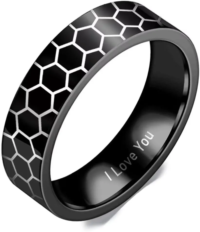 XAHH His Hers Bee and Honeycomb Couples Rings I Love You Romantic Anniversary Promise Wedding Band 6mm Stainless Steel Lovers Ring Size 5-13