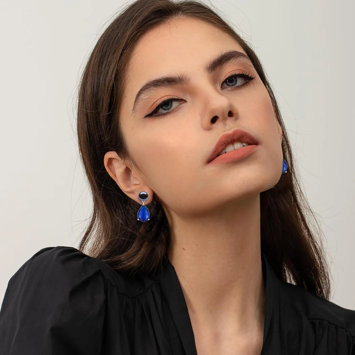 YAMI Pearl Earrings for Women, 925 Sterling Silver Studs 10 * 14mm Pear Shaped Colored Zircon Birthstone Drop Dangle Earrings, 8-8.5MM Freshwater Cultured Pearl Jewelry Gifts