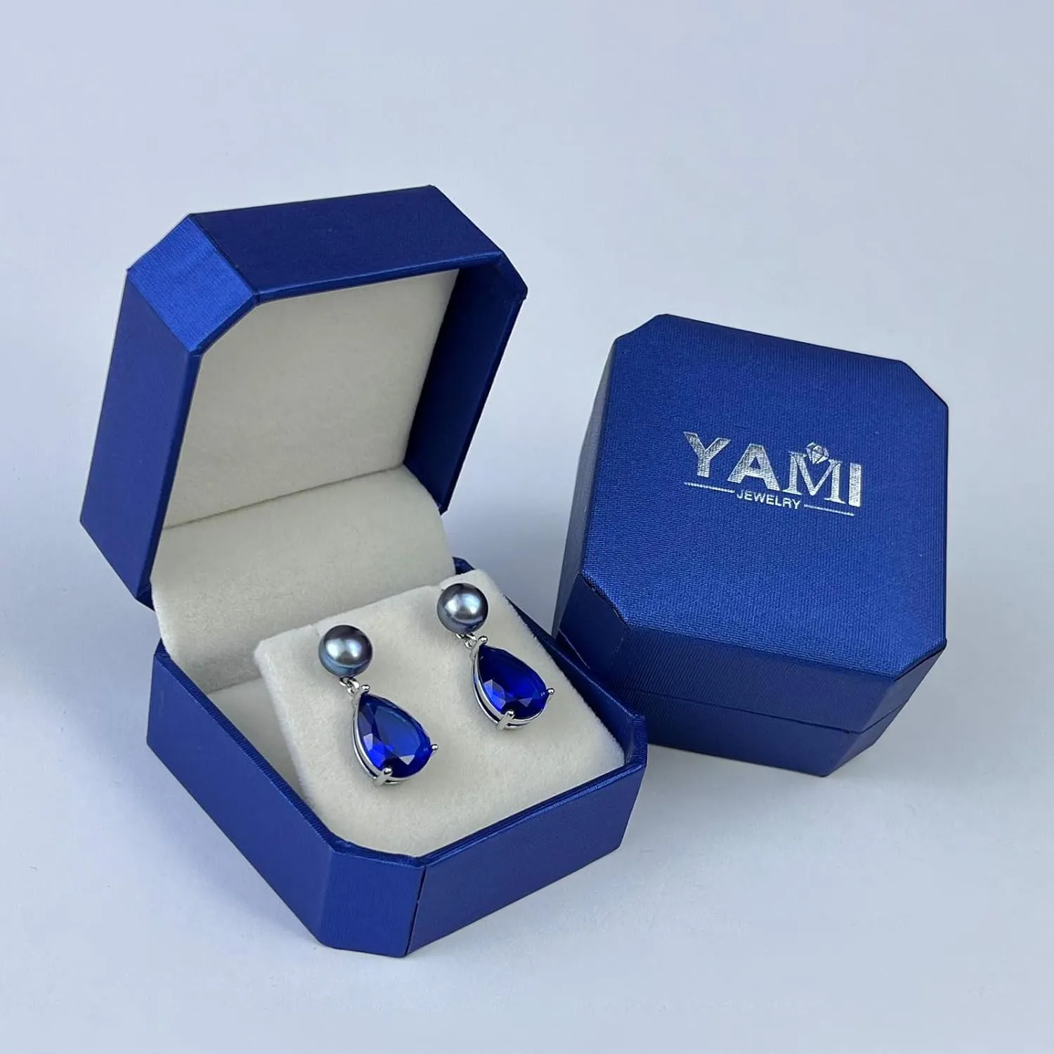 YAMI Pearl Earrings for Women, 925 Sterling Silver Studs 10 * 14mm Pear Shaped Colored Zircon Birthstone Drop Dangle Earrings, 8-8.5MM Freshwater Cultured Pearl Jewelry Gifts
