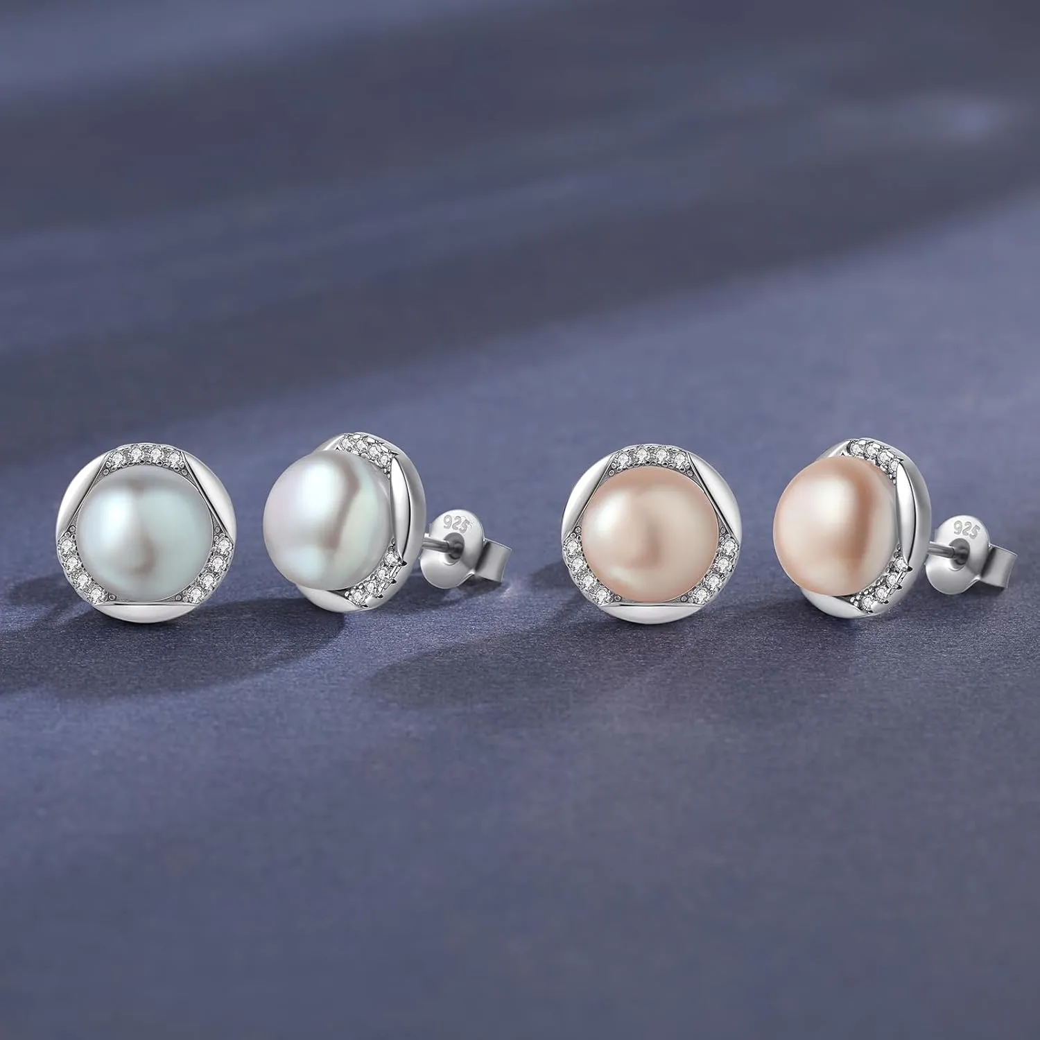 YAMI Sterling Silver Natural Cultured Pearl Earrings for Women, Black/White/Pink/Grey Pearl Stud Earrings 8MM, Hypoallergenic Jewelry Gifts for Mother Wife Her