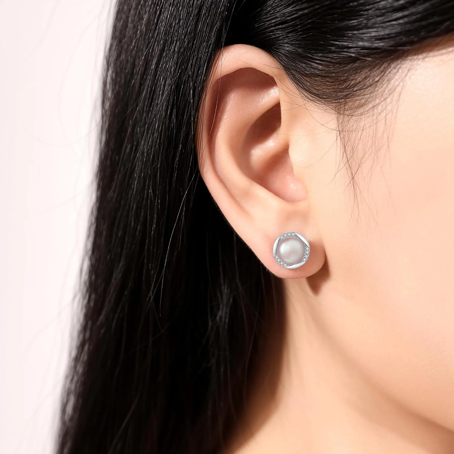 YAMI Sterling Silver Natural Cultured Pearl Earrings for Women, Black/White/Pink/Grey Pearl Stud Earrings 8MM, Hypoallergenic Jewelry Gifts for Mother Wife Her