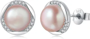YAMI Sterling Silver Natural Cultured Pearl Earrings for Women, Black/White/Pink/Grey Pearl Stud Earrings 8MM, Hypoallergenic Jewelry Gifts for Mother Wife Her