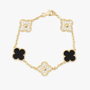 Yellow Gold Agate Four Leaf Bracelet