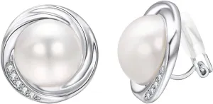 Yoursfs Big Pearl With Rhinestones Earrings for Women Round Faux Ivory Pearl Clip On Earring 18K Gold Plated Non Pierced Earrings