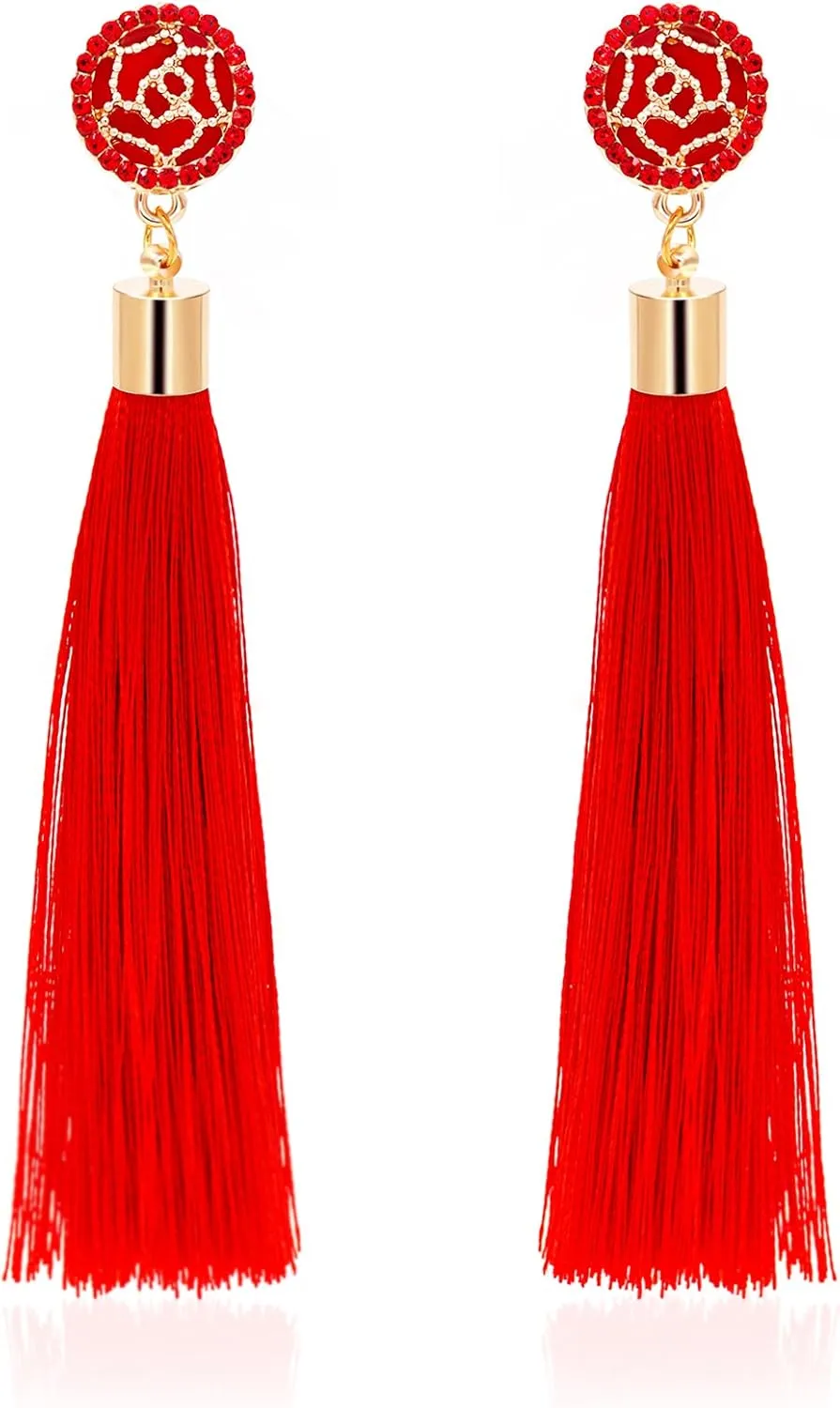 Zealmer Colorful Tassel Earrings For Women Bohemian Long Dangle Drop Statement Earrings Fashion Jewelry For Birthday Christmas Valentines Day Gift