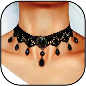 Zoestar Black Lace Choker Necklaces Vintage Crystal Pendant Necklace Punk Chain Accessories for Women
