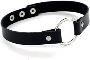 Zoestar Black Leather Choker Necklaces Circle Adjustable Collar Necklace for Women