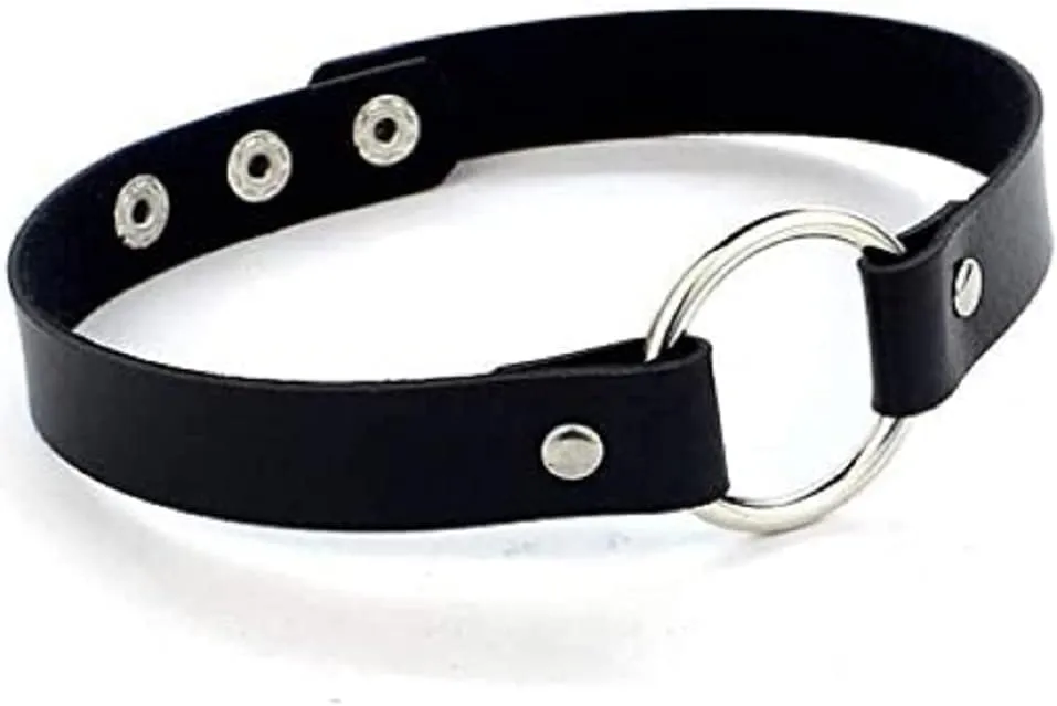 Zoestar Black Leather Choker Necklaces Circle Adjustable Collar Necklace for Women
