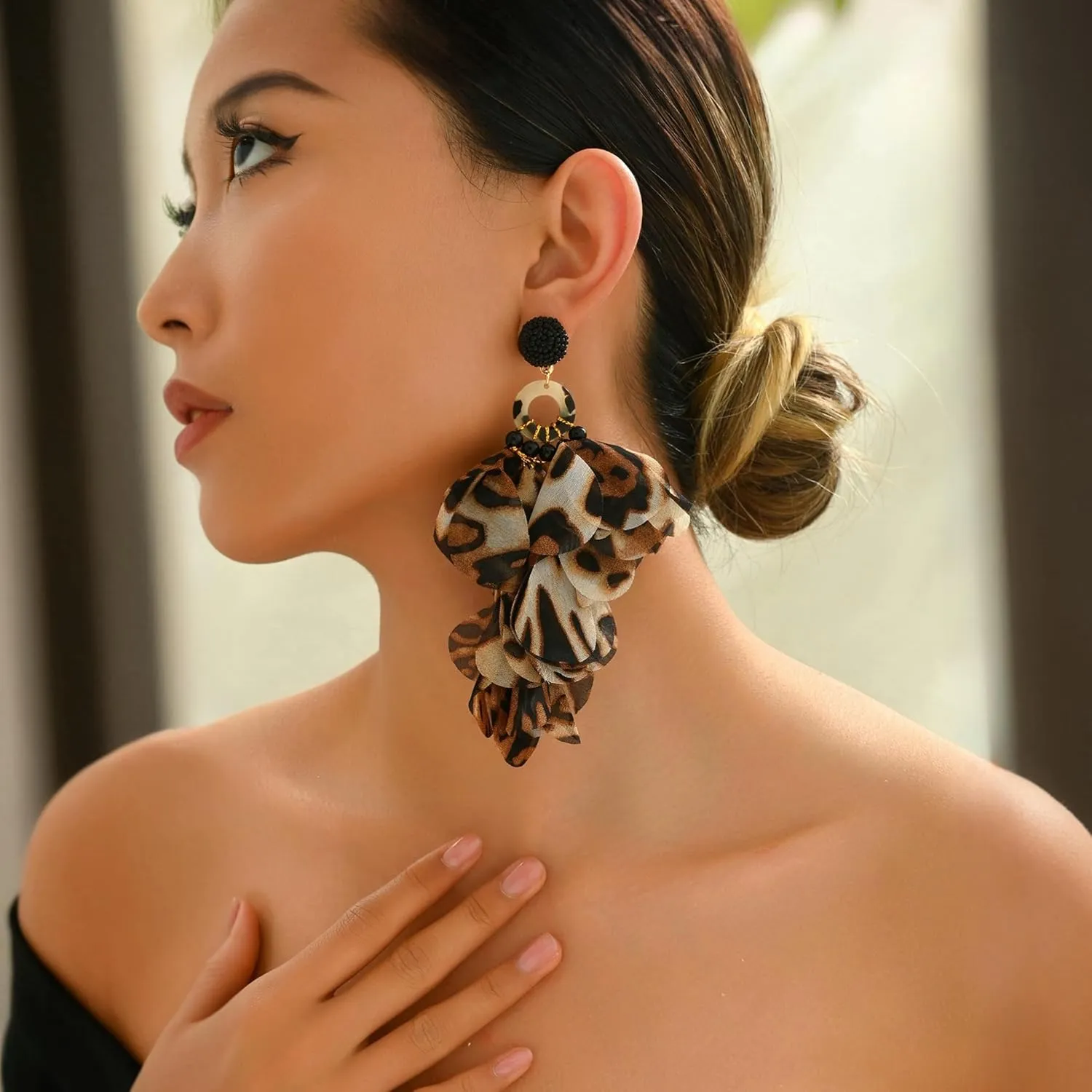 Ztech Handmade Boho Summer Fabric Flower Tassel Earrings for Women Perfect for Tropical Beach Vacation Party Statement Fashion Jewelry