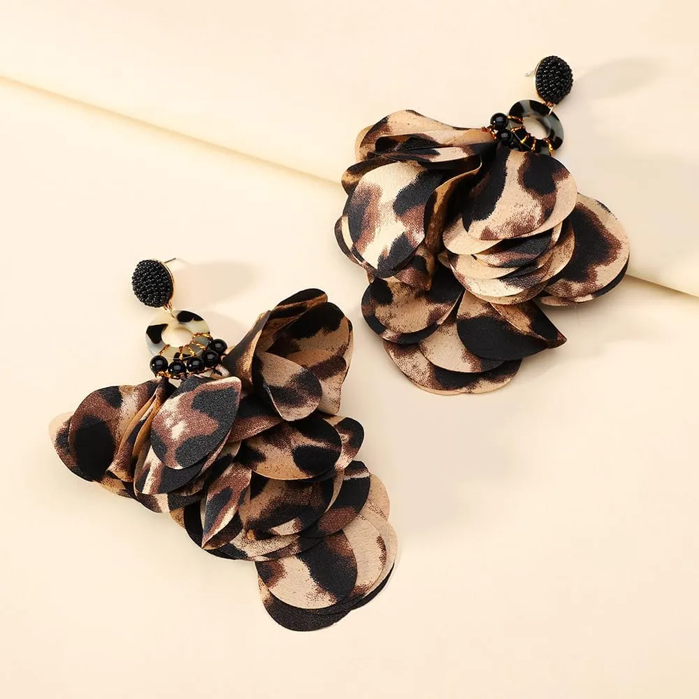 Ztech Handmade Boho Summer Fabric Flower Tassel Earrings for Women Perfect for Tropical Beach Vacation Party Statement Fashion Jewelry